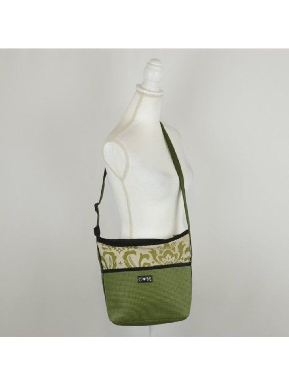 O Loves M Women's Green Tan Zip Closure Adjustable Casual Crossbody Bag